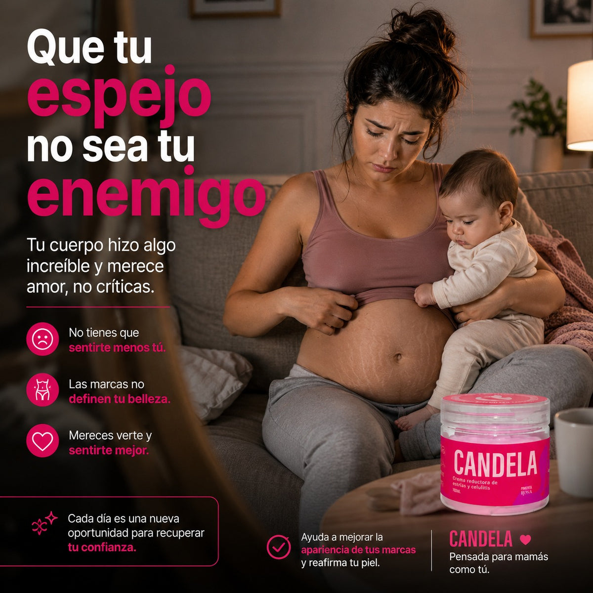 CANDELA CREMA: Mejora la apariencia de estrías visibles