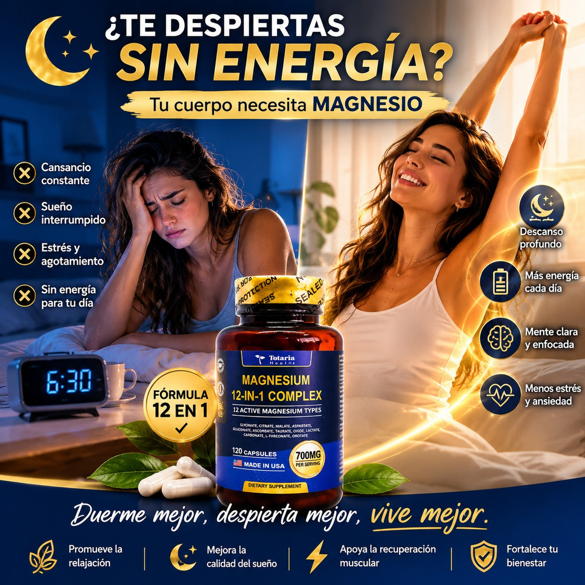 MAGNESIO 12 EN 1: Recupera la tranquilidad y el descanso.