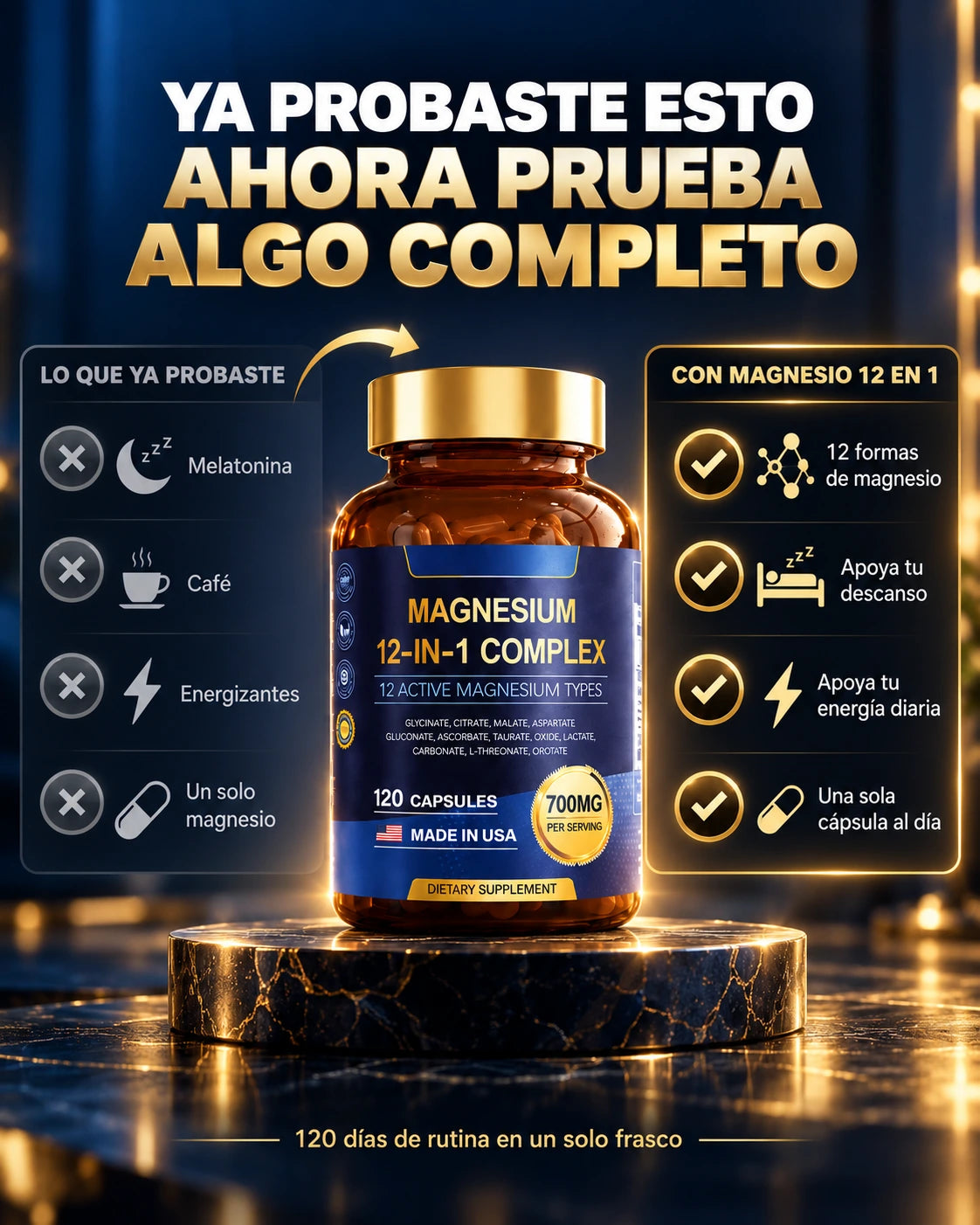Magnesio 12 en 1: Te acuestas cansado y despiertas igual de cansado. ¡Prueba esto!