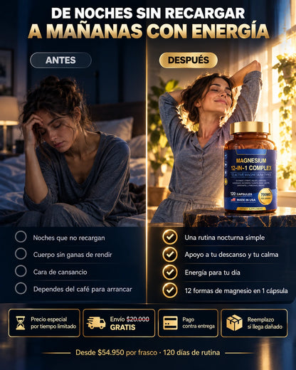 Magnesio 12 en 1: Te acuestas cansado y despiertas igual de cansado. ¡Prueba esto!
