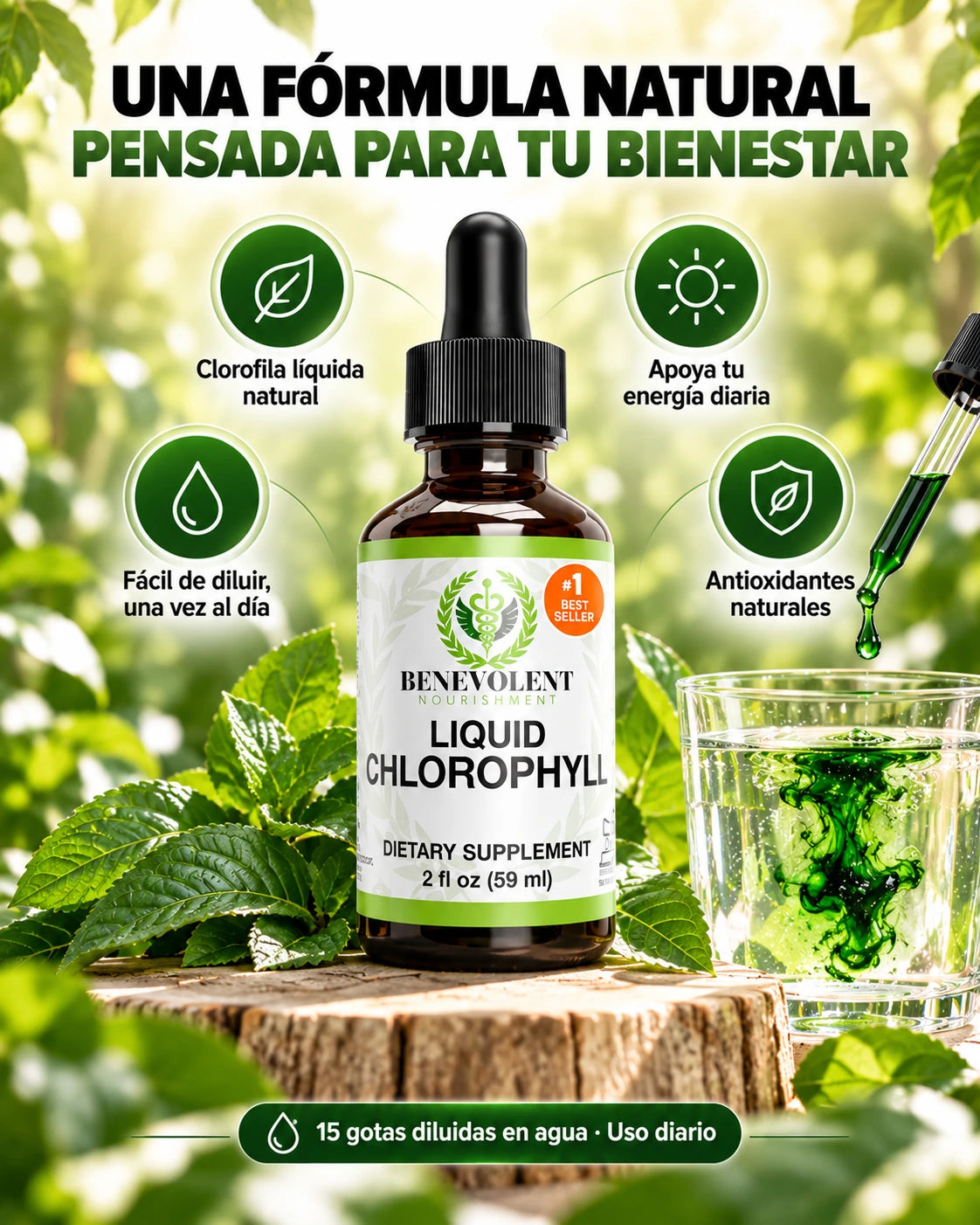 Gotas de clorofila: Tu cuerpo, más ligero. Tu energía, más alta.