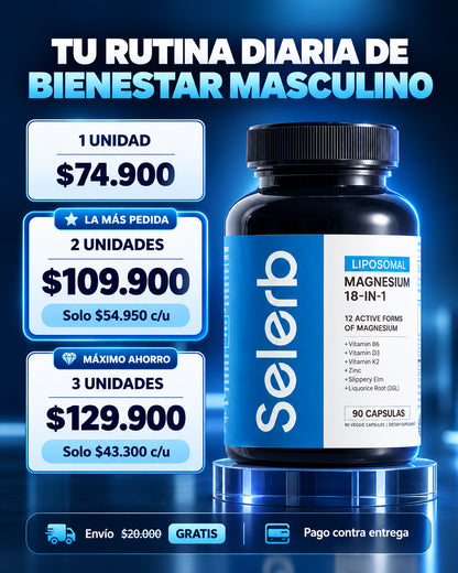 Selerb NAD+: Complemento de rutina diaria de bienestar masculino.