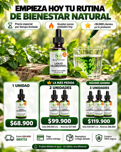 Gotas de clorofila: Tu cuerpo, más ligero. Tu energía, más alta.