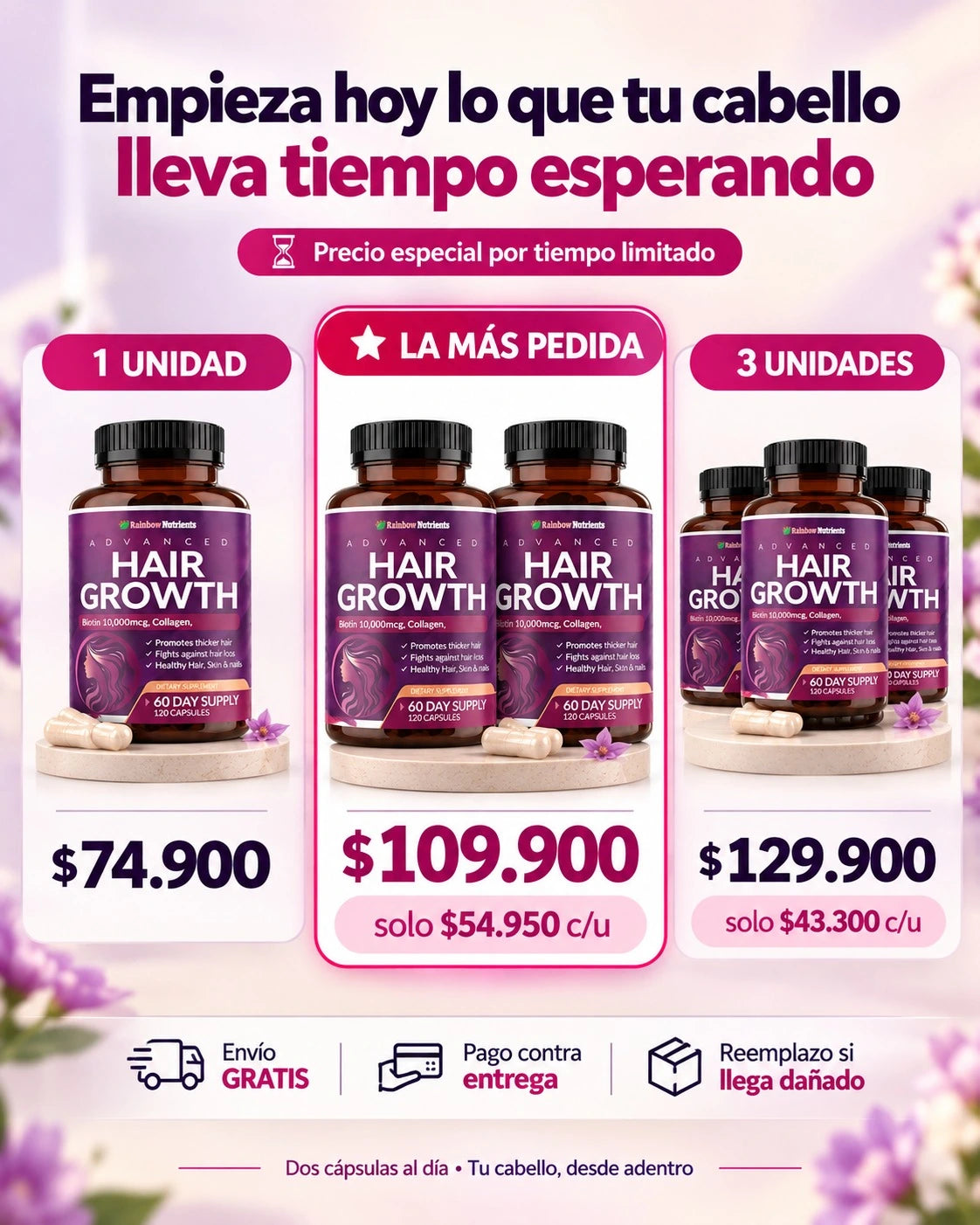 Hair Growth: Acelera el crecimiento de tu cabello solo con una capsula al día