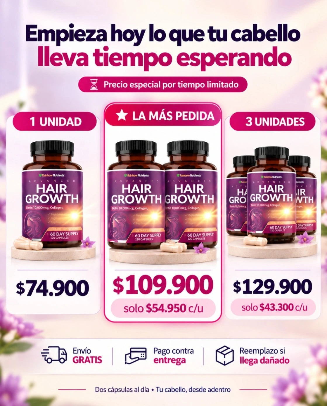 Hair Growth: Mejora la apariencia de tu cabello con solo una capsula al dia.