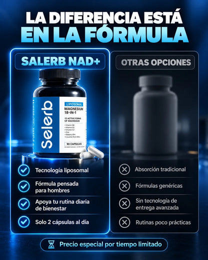 Selerb NAD+: Complemento de rutina diaria de bienestar masculino.