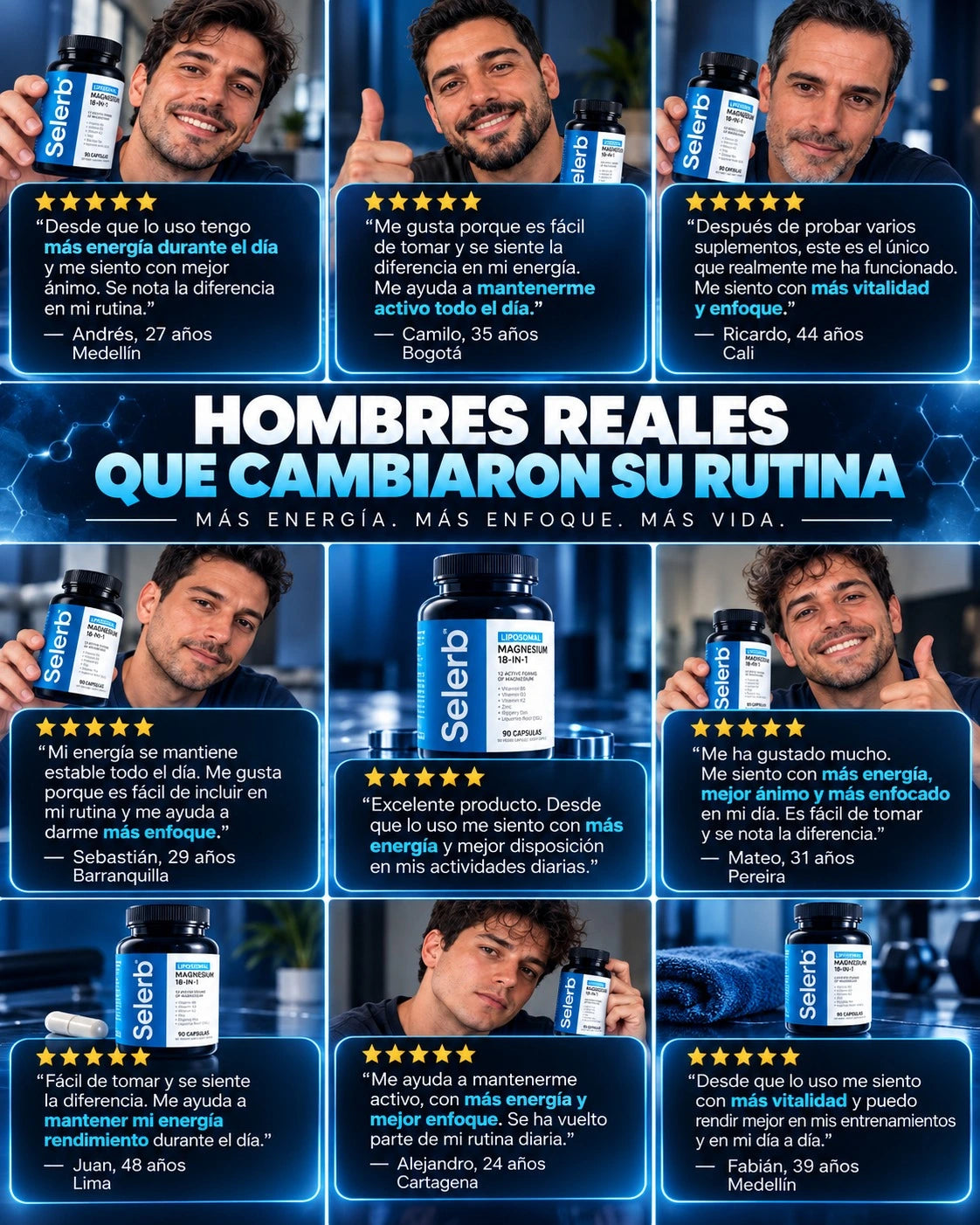 Selerb NAD+: Complemento de rutina diaria de bienestar masculino.