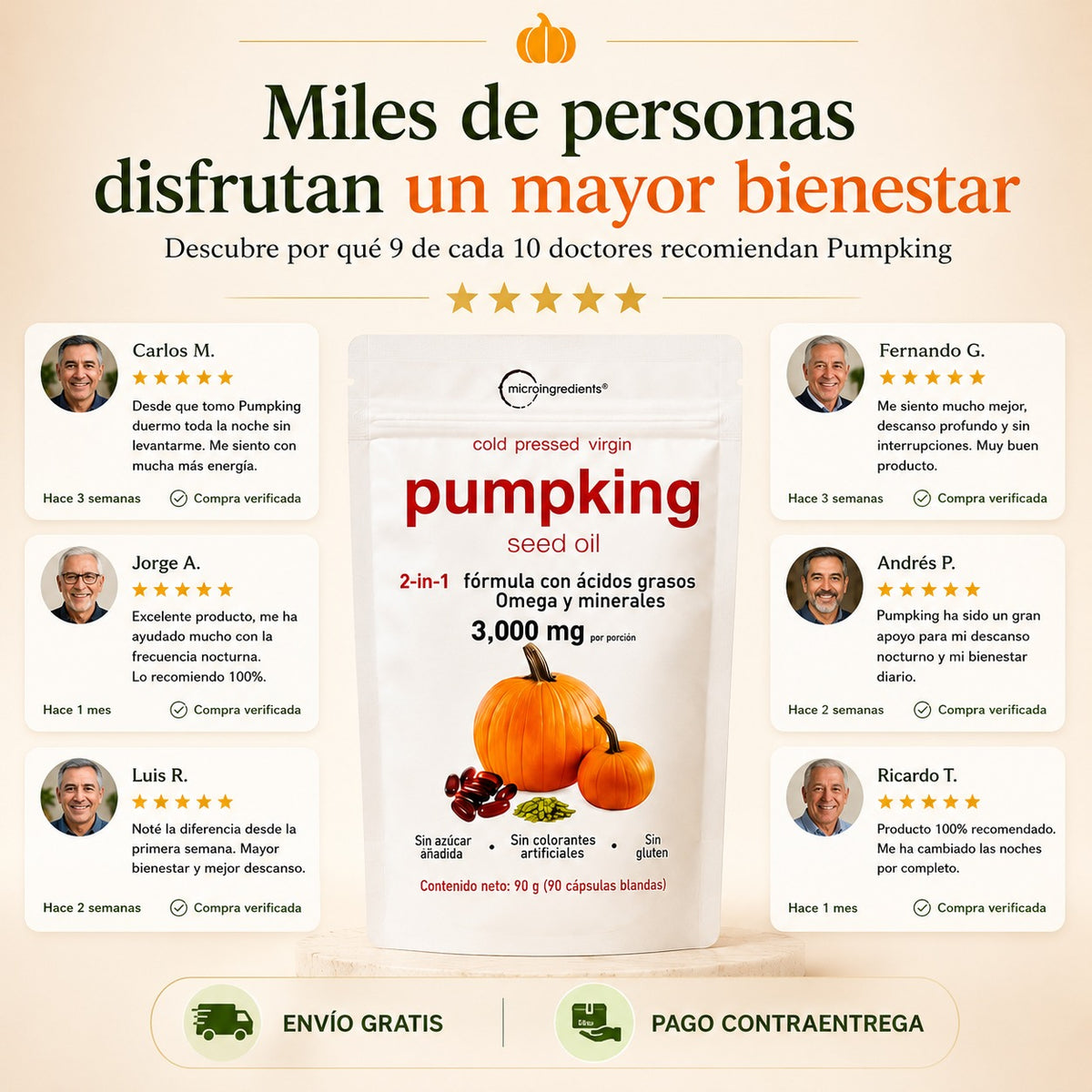 PUMPKING SEMILLA CALABAZA: Apoya tu Salud Prostática y fortalece tu cabello desde hoy